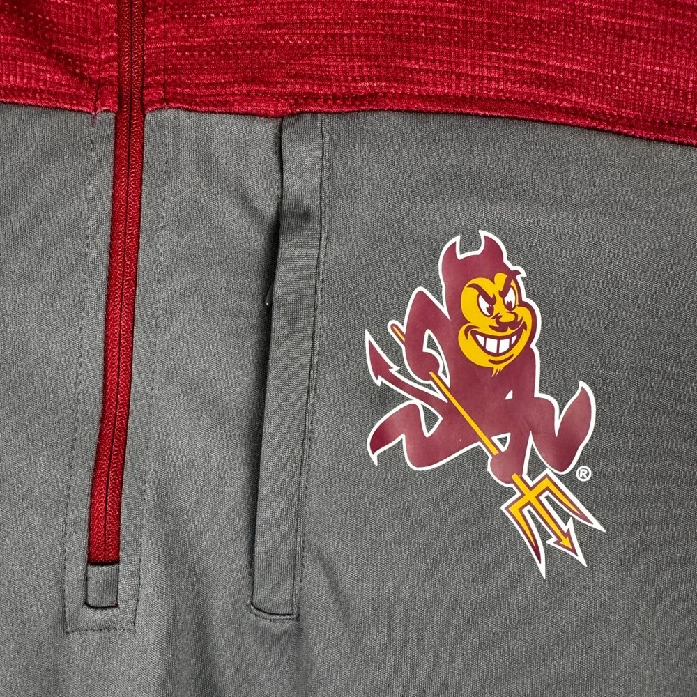ASU Sun Devils Quarter Zip Captivating Pullover Mens 2XL Gray Maroon Sparky NCAA
